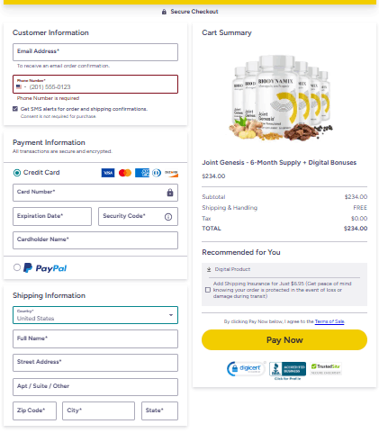 Joint Genesis Secure Order Page